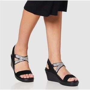 Skechers 33218W Rumble On Dreamy Days Rhinestones Black Sandals 3" Shoes Size 11